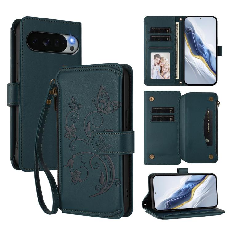 Butterfly Love Flower Multi-card Zipper Wallet Leather Phone Case, For Google Pixel 11 Pro XL, For Google Pixel 11 / 11 Pro, For Google Pixel 10 Pro XL / 9 Pro XL, For Google Pixel 10 / 10 Pro / 9 Pro, For Google Pixel 9a, For Google Pixel 8a