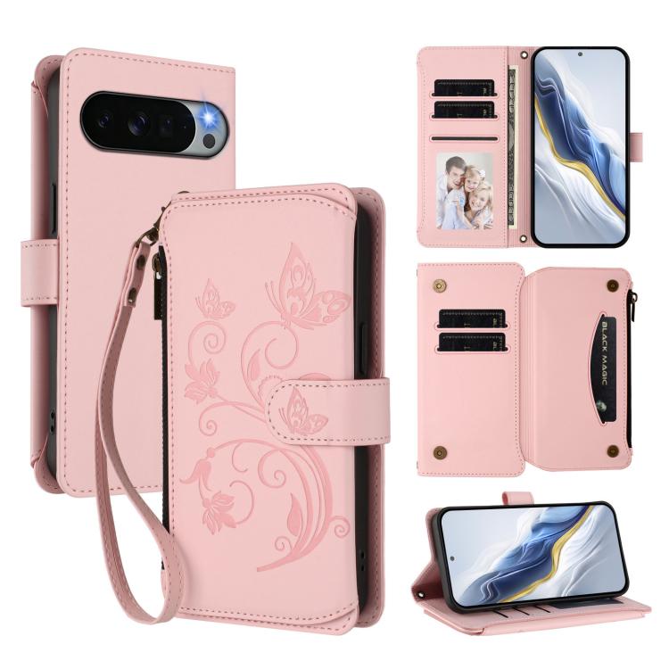 Butterfly Love Flower Multi-card Zipper Wallet Leather Phone Case, For Google Pixel 11 Pro XL, For Google Pixel 11 / 11 Pro, For Google Pixel 10 Pro XL / 9 Pro XL, For Google Pixel 10 / 10 Pro / 9 Pro, For Google Pixel 9a, For Google Pixel 8a