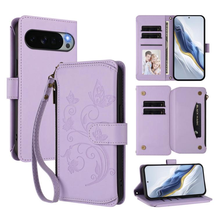 Butterfly Love Flower Multi-card Zipper Wallet Leather Phone Case, For Google Pixel 11 Pro XL, For Google Pixel 11 / 11 Pro, For Google Pixel 10 Pro XL / 9 Pro XL, For Google Pixel 10 / 10 Pro / 9 Pro, For Google Pixel 9a, For Google Pixel 8a