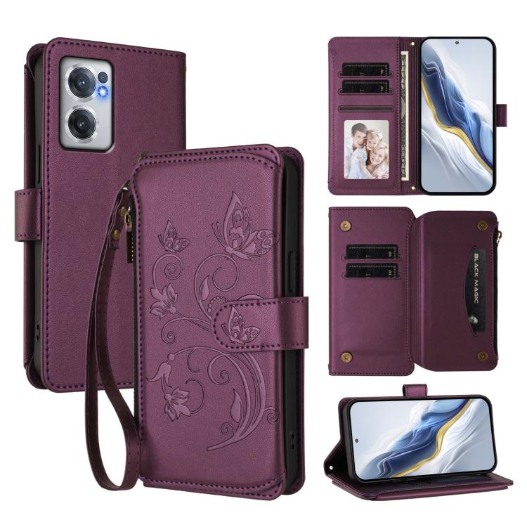 Butterfly Love Flower Multi-card Zipper Wallet Leather Phone Case, For OnePlus Nord CE2 5G, For OnePlus 10 Pro 5G