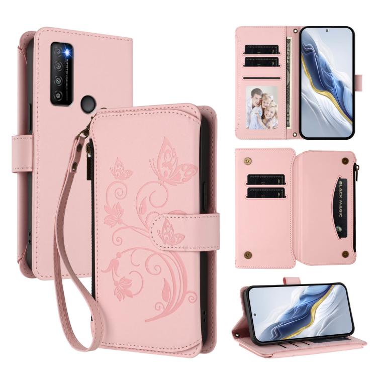 Butterfly Love Flower Multi-card Zipper Wallet Leather Phone Case, For TCL 40R / Sharp Aquos V6 5G, For TCL 30 XL / T701DL, For TCL 305 / 306 / 30 SE AL02, For TCL Stylus 5G, For TCL 303, For TCL 30T / T603DL