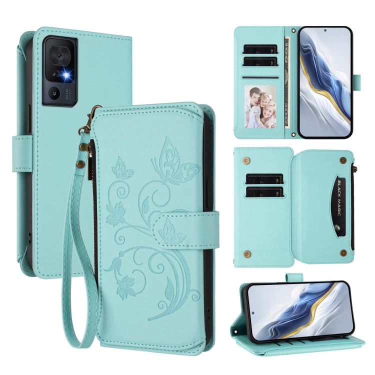 Butterfly Love Flower Multi-card Zipper Wallet Leather Phone Case, For TCL 50 SE / 40 NxtPaper 4G, For TCL 501 / Vodafone Smart M25, For TCL 505 / T509K / T5094, For TCL 502, For TCL 40 SE, For TCL 403 / Vodafone Smart M23