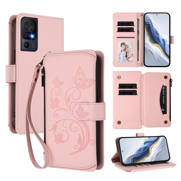 Butterfly Love Flower Multi-card Zipper Wallet Leather Phone Case, For TCL 50 SE / 40 NxtPaper 4G, For TCL 501 / Vodafone Smart M25, For TCL 505 / T509K / T5094, For TCL 502, For TCL 40 SE, For TCL 403 / Vodafone Smart M23