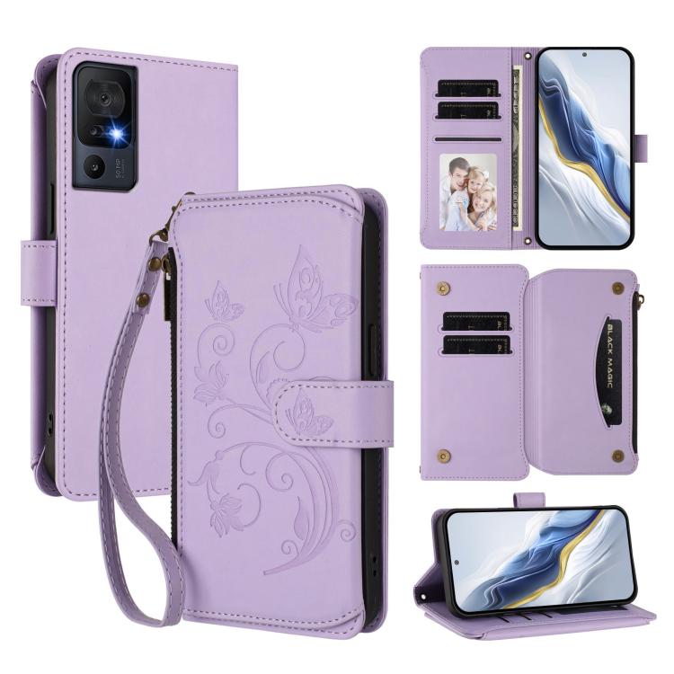 Butterfly Love Flower Multi-card Zipper Wallet Leather Phone Case, For TCL 50 SE / 40 NxtPaper 4G, For TCL 501 / Vodafone Smart M25, For TCL 505 / T509K / T5094, For TCL 502, For TCL 40 SE, For TCL 403 / Vodafone Smart M23