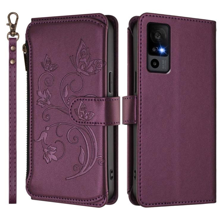 Butterfly Love Flower Multi-card Zipper Wallet Leather Phone Case, For TCL 40R / Sharp Aquos V6 5G, For TCL 30 XL / T701DL, For TCL 305 / 306 / 30 SE AL02, For TCL Stylus 5G, For TCL 303, For TCL 30T / T603DL