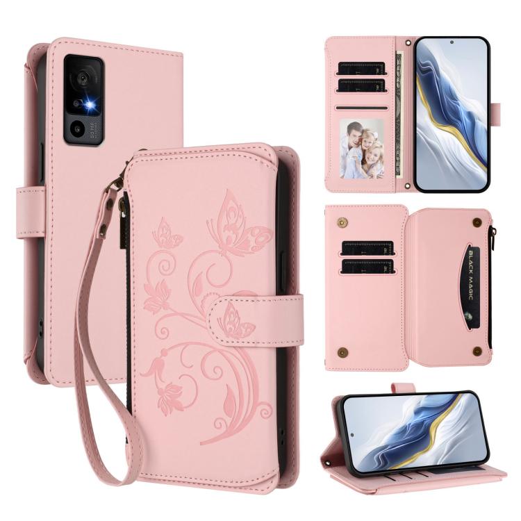 Butterfly Love Flower Multi-card Zipper Wallet Leather Phone Case, For TCL 40R / Sharp Aquos V6 5G, For TCL 30 XL / T701DL, For TCL 305 / 306 / 30 SE AL02, For TCL Stylus 5G, For TCL 303, For TCL 30T / T603DL