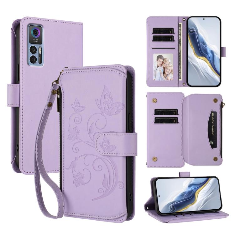 Butterfly Love Flower Multi-card Zipper Wallet Leather Phone Case, For TCL 30 4G / 5G / 30+, For TCL 30 SE, For TCL 30 XE 5G / 30 V 5G / T781S