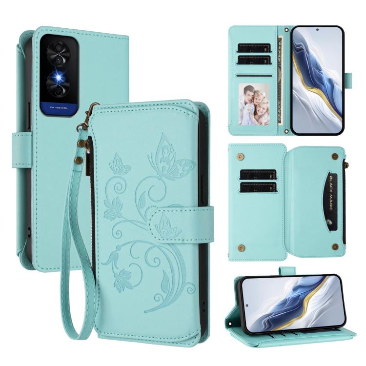 Butterfly Love Flower Multi-card Zipper Wallet Leather Phone Case, For TCL 60R, For TCL 503, For TCL 50 5G / 50 XE NxtPaper 5G, For TCL 50 XL / 50 XL NxtPaper 5G, For TCL 201, For TCL 50 XE