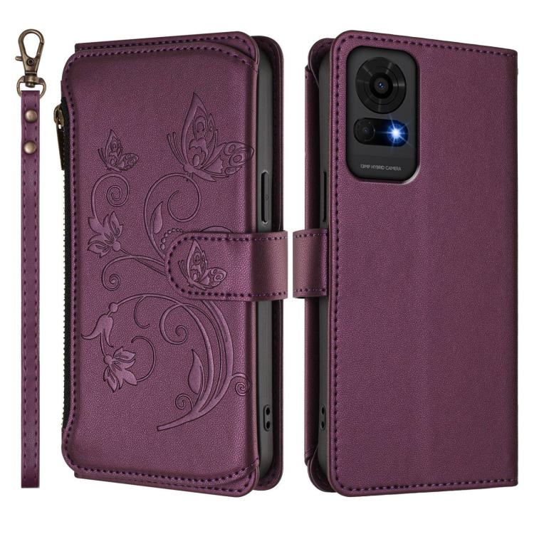 Butterfly Love Flower Multi-card Zipper Wallet Leather Phone Case, For TCL 50 LE 5G / T510SPP / K23 / K24, For TCL 50 NxtPaper / 50 Pro NxtPaper 5G, For TCL 405 / 406 / 406S / 408 / T506D, For TCL 60 NxtPaper, For TCL 605 / 60 SE, For TCL 60 5G