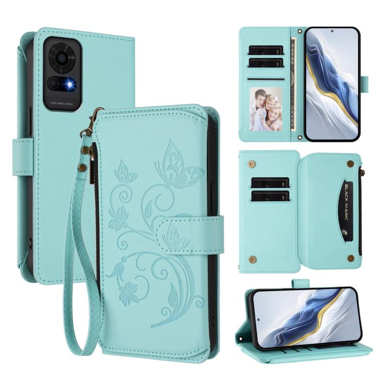 Butterfly Love Flower Multi-card Zipper Wallet Leather Phone Case, For TCL 50 LE 5G / T510SPP / K23 / K24, For TCL 50 NxtPaper / 50 Pro NxtPaper 5G, For TCL 405 / 406 / 406S / 408 / T506D, For TCL 60 NxtPaper, For TCL 605 / 60 SE, For TCL 60 5G