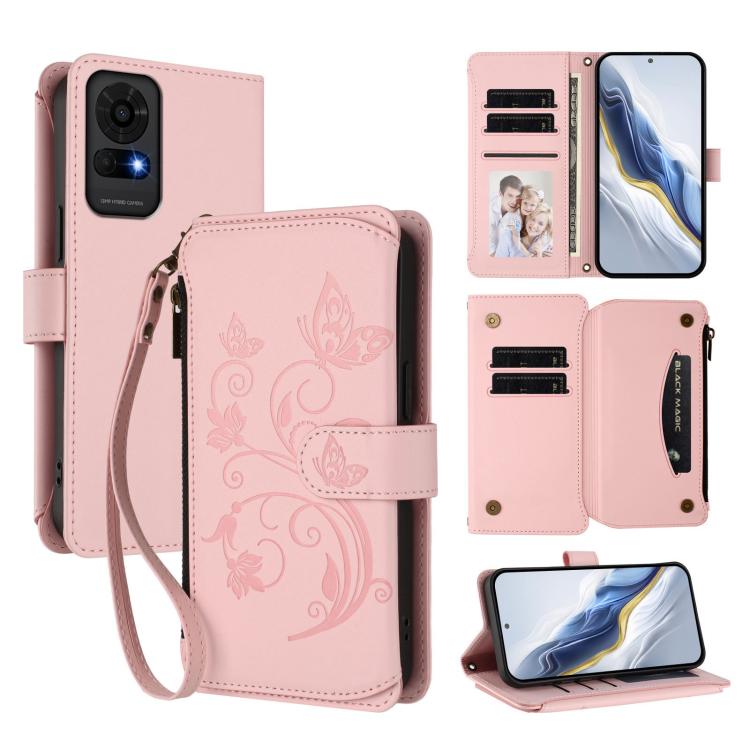 Butterfly Love Flower Multi-card Zipper Wallet Leather Phone Case, For TCL 50 LE 5G / T510SPP / K23 / K24, For TCL 50 NxtPaper / 50 Pro NxtPaper 5G, For TCL 405 / 406 / 406S / 408 / T506D, For TCL 60 NxtPaper, For TCL 605 / 60 SE, For TCL 60 5G