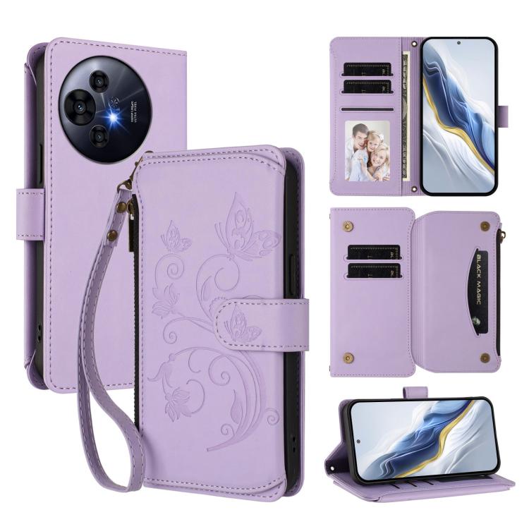 Butterfly Love Flower Multi-card Zipper Wallet Leather Phone Case, For TCL 50 LE 5G / T510SPP / K23 / K24, For TCL 50 NxtPaper / 50 Pro NxtPaper 5G, For TCL 405 / 406 / 406S / 408 / T506D, For TCL 60 NxtPaper, For TCL 605 / 60 SE, For TCL 60 5G