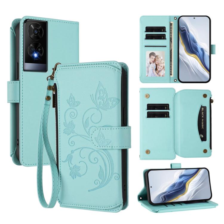 Butterfly Love Flower Multi-card Zipper Wallet Leather Phone Case, For TCL 60R, For TCL 503, For TCL 50 5G / 50 XE NxtPaper 5G, For TCL 50 XL / 50 XL NxtPaper 5G, For TCL 201, For TCL 50 XE