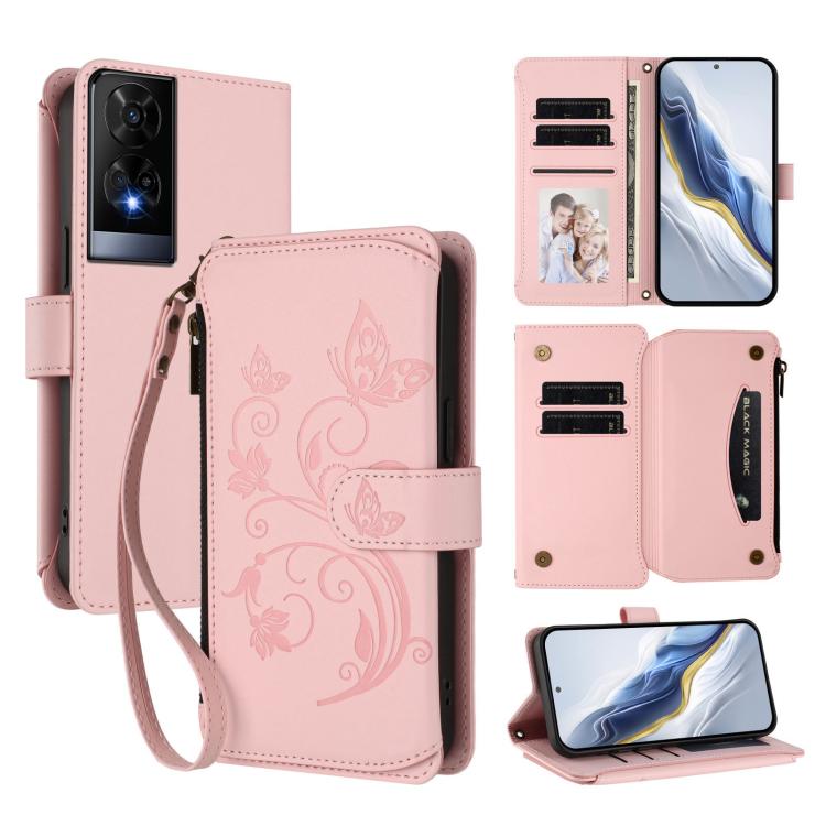 Butterfly Love Flower Multi-card Zipper Wallet Leather Phone Case, For TCL 60R, For TCL 503, For TCL 50 5G / 50 XE NxtPaper 5G, For TCL 50 XL / 50 XL NxtPaper 5G, For TCL 201, For TCL 50 XE