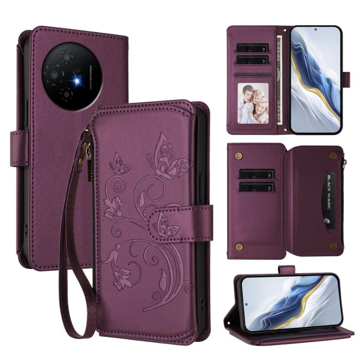 Butterfly Love Flower Multi-card Zipper Wallet Leather Phone Case, For TCL 60R, For TCL 503, For TCL 50 5G / 50 XE NxtPaper 5G, For TCL 50 XL / 50 XL NxtPaper 5G, For TCL 201, For TCL 50 XE
