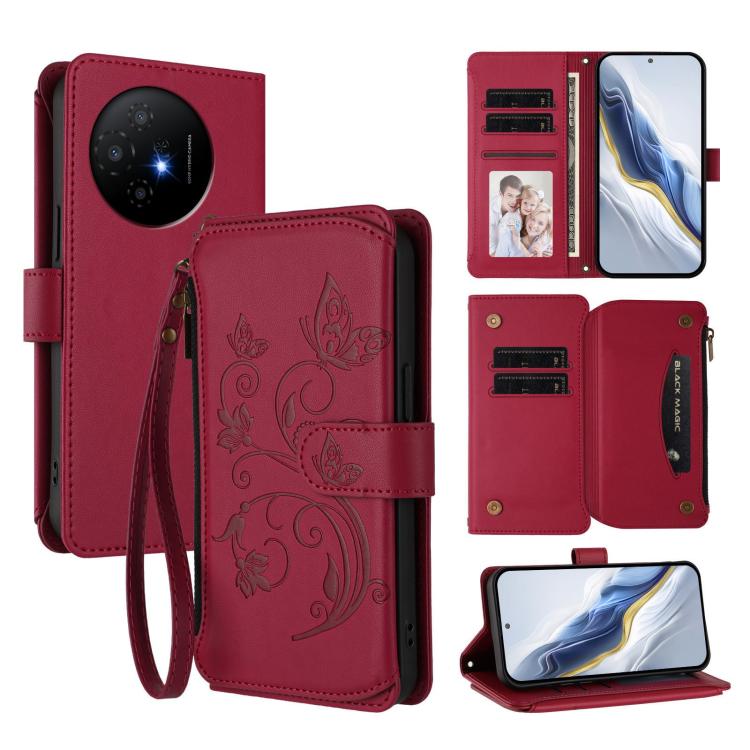 Butterfly Love Flower Multi-card Zipper Wallet Leather Phone Case, For TCL 60R, For TCL 503, For TCL 50 5G / 50 XE NxtPaper 5G, For TCL 50 XL / 50 XL NxtPaper 5G, For TCL 201, For TCL 50 XE