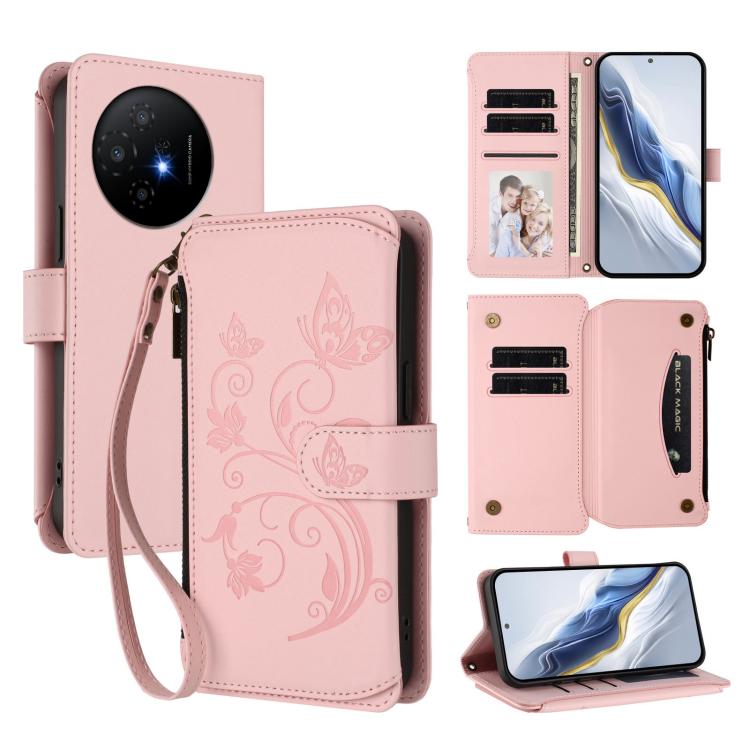 Butterfly Love Flower Multi-card Zipper Wallet Leather Phone Case, For TCL 60R, For TCL 503, For TCL 50 5G / 50 XE NxtPaper 5G, For TCL 50 XL / 50 XL NxtPaper 5G, For TCL 201, For TCL 50 XE