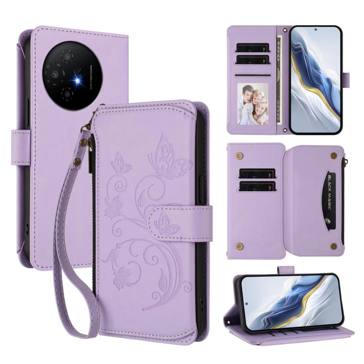 Butterfly Love Flower Multi-card Zipper Wallet Leather Phone Case, For TCL 60R, For TCL 503, For TCL 50 5G / 50 XE NxtPaper 5G, For TCL 50 XL / 50 XL NxtPaper 5G, For TCL 201, For TCL 50 XE