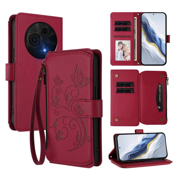 Butterfly Love Flower Multi-card Zipper Wallet Leather Phone Case, For TCL 50 LE 5G / T510SPP / K23 / K24, For TCL 50 NxtPaper / 50 Pro NxtPaper 5G, For TCL 405 / 406 / 406S / 408 / T506D, For TCL 60 NxtPaper, For TCL 605 / 60 SE, For TCL 60 5G