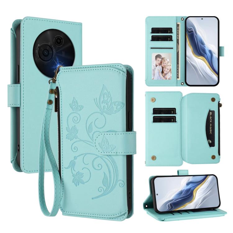Butterfly Love Flower Multi-card Zipper Wallet Leather Phone Case, For TCL 50 LE 5G / T510SPP / K23 / K24, For TCL 50 NxtPaper / 50 Pro NxtPaper 5G, For TCL 405 / 406 / 406S / 408 / T506D, For TCL 60 NxtPaper, For TCL 605 / 60 SE, For TCL 60 5G