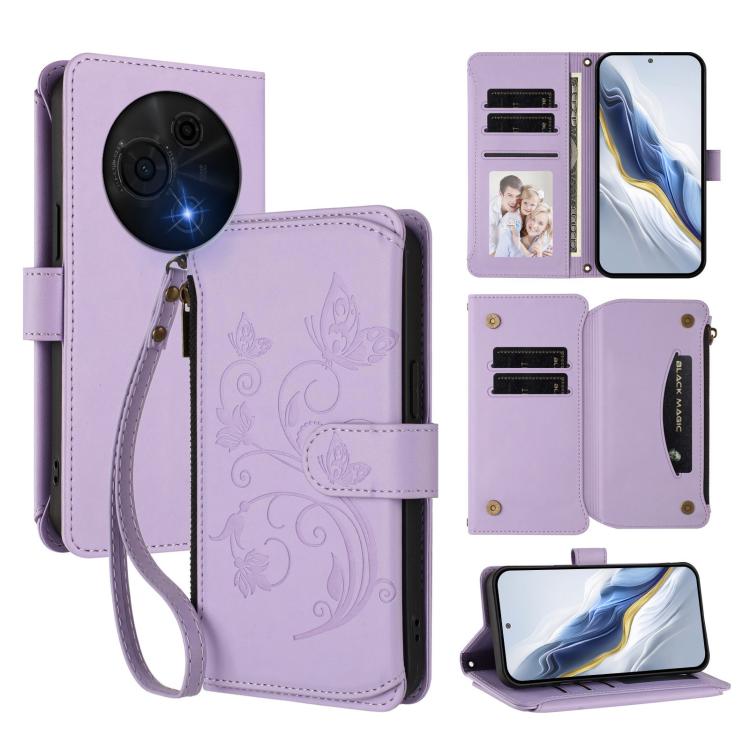 Butterfly Love Flower Multi-card Zipper Wallet Leather Phone Case, For TCL 50 LE 5G / T510SPP / K23 / K24, For TCL 50 NxtPaper / 50 Pro NxtPaper 5G, For TCL 405 / 406 / 406S / 408 / T506D, For TCL 60 NxtPaper, For TCL 605 / 60 SE, For TCL 60 5G