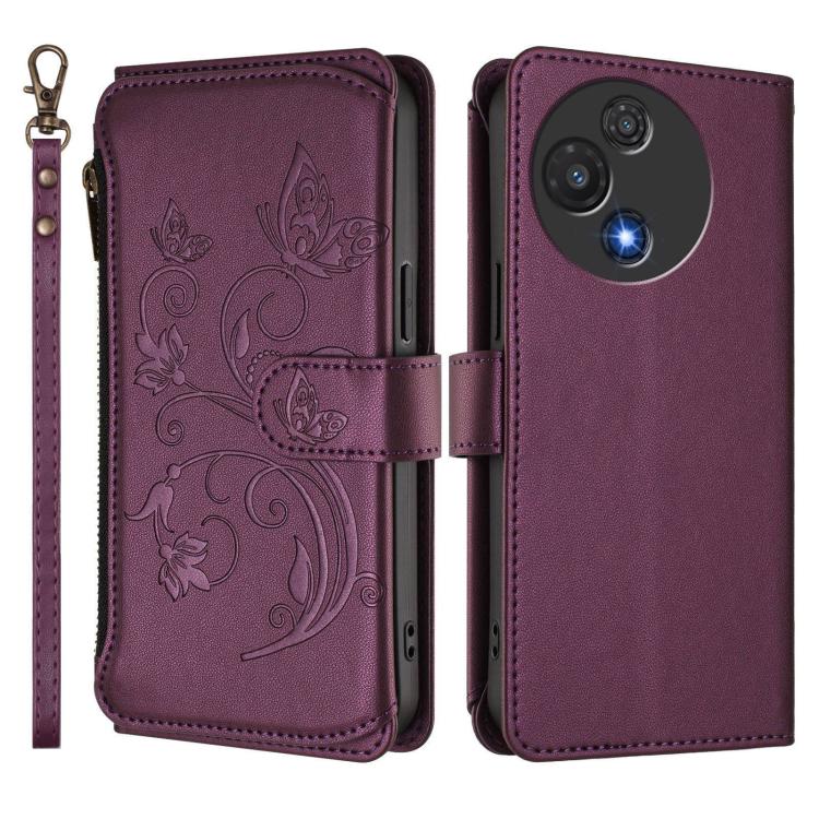 Butterfly Love Flower Multi-card Zipper Wallet Leather Phone Case, For TCL 60R, For TCL 503, For TCL 50 5G / 50 XE NxtPaper 5G, For TCL 50 XL / 50 XL NxtPaper 5G, For TCL 201, For TCL 50 XE