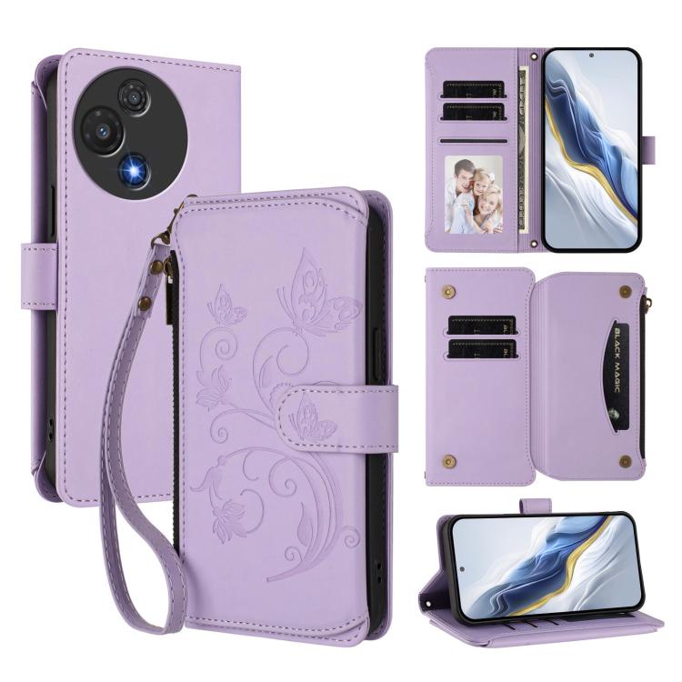 Butterfly Love Flower Multi-card Zipper Wallet Leather Phone Case, For TCL 60R, For TCL 503, For TCL 50 5G / 50 XE NxtPaper 5G, For TCL 50 XL / 50 XL NxtPaper 5G, For TCL 201, For TCL 50 XE