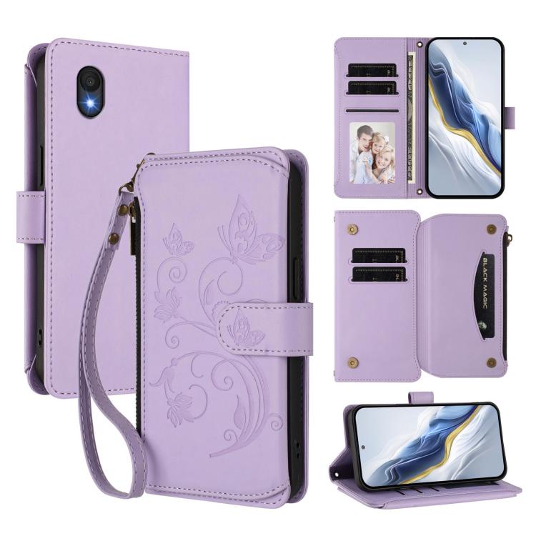 Butterfly Love Flower Multi-card Zipper Wallet Leather Phone Case, For TCL 60R, For TCL 503, For TCL 50 5G / 50 XE NxtPaper 5G, For TCL 50 XL / 50 XL NxtPaper 5G, For TCL 201, For TCL 50 XE