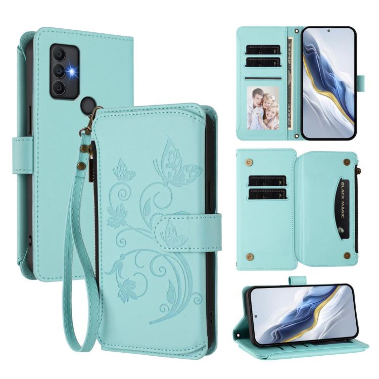 Butterfly Love Flower Multi-card Zipper Wallet Leather Phone Case, For TCL 40R / Sharp Aquos V6 5G, For TCL 30 XL / T701DL, For TCL 305 / 306 / 30 SE AL02, For TCL Stylus 5G, For TCL 303, For TCL 30T / T603DL