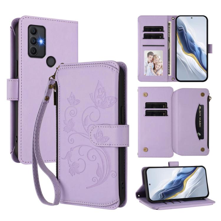 Butterfly Love Flower Multi-card Zipper Wallet Leather Phone Case, For TCL 40R / Sharp Aquos V6 5G, For TCL 30 XL / T701DL, For TCL 305 / 306 / 30 SE AL02, For TCL Stylus 5G, For TCL 303, For TCL 30T / T603DL