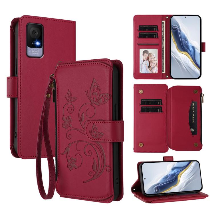 Butterfly Love Flower Multi-card Zipper Wallet Leather Phone Case, For TCL 50 LE 5G / T510SPP / K23 / K24, For TCL 50 NxtPaper / 50 Pro NxtPaper 5G, For TCL 405 / 406 / 406S / 408 / T506D, For TCL 60 NxtPaper, For TCL 605 / 60 SE, For TCL 60 5G