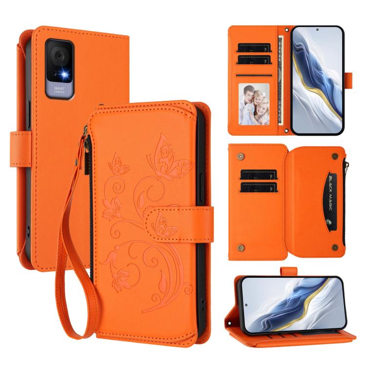Butterfly Love Flower Multi-card Zipper Wallet Leather Phone Case, For TCL 50 LE 5G / T510SPP / K23 / K24, For TCL 50 NxtPaper / 50 Pro NxtPaper 5G, For TCL 405 / 406 / 406S / 408 / T506D, For TCL 60 NxtPaper, For TCL 605 / 60 SE, For TCL 60 5G