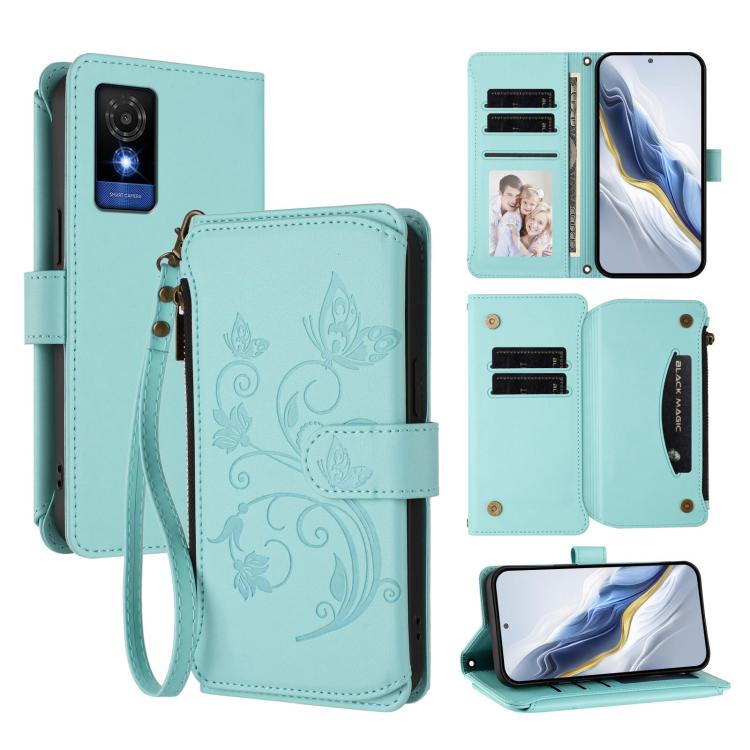Butterfly Love Flower Multi-card Zipper Wallet Leather Phone Case, For TCL 50 SE / 40 NxtPaper 4G, For TCL 501 / Vodafone Smart M25, For TCL 505 / T509K / T5094, For TCL 502, For TCL 40 SE, For TCL 403 / Vodafone Smart M23