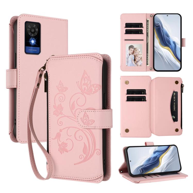 Butterfly Love Flower Multi-card Zipper Wallet Leather Phone Case, For TCL 50 SE / 40 NxtPaper 4G, For TCL 501 / Vodafone Smart M25, For TCL 505 / T509K / T5094, For TCL 502, For TCL 40 SE, For TCL 403 / Vodafone Smart M23