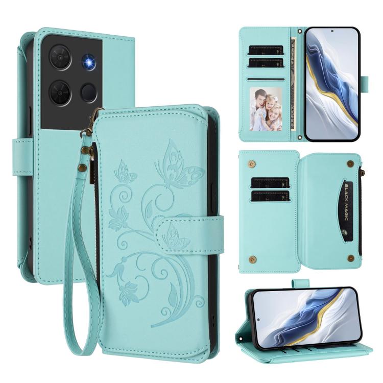 Butterfly Love Flower Multi-card Zipper Wallet Leather Phone Case, For TCL 60R, For TCL 503, For TCL 50 5G / 50 XE NxtPaper 5G, For TCL 50 XL / 50 XL NxtPaper 5G, For TCL 201, For TCL 50 XE