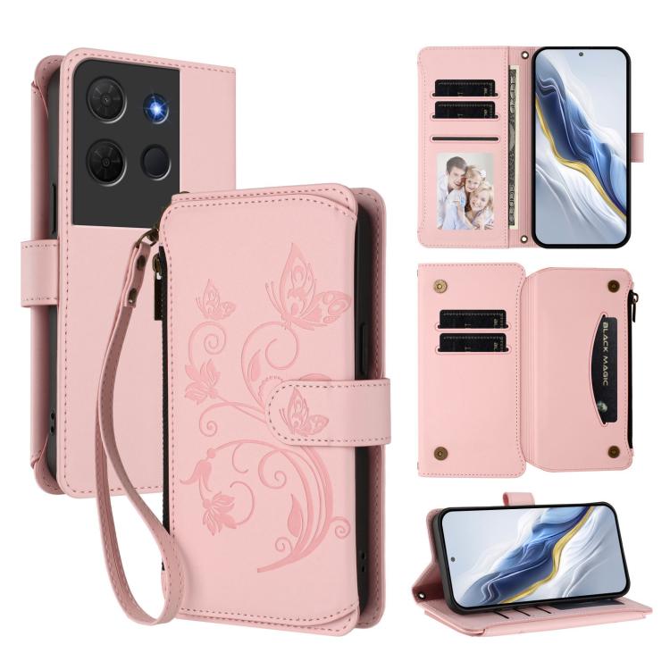 Butterfly Love Flower Multi-card Zipper Wallet Leather Phone Case, For TCL 60R, For TCL 503, For TCL 50 5G / 50 XE NxtPaper 5G, For TCL 50 XL / 50 XL NxtPaper 5G, For TCL 201, For TCL 50 XE
