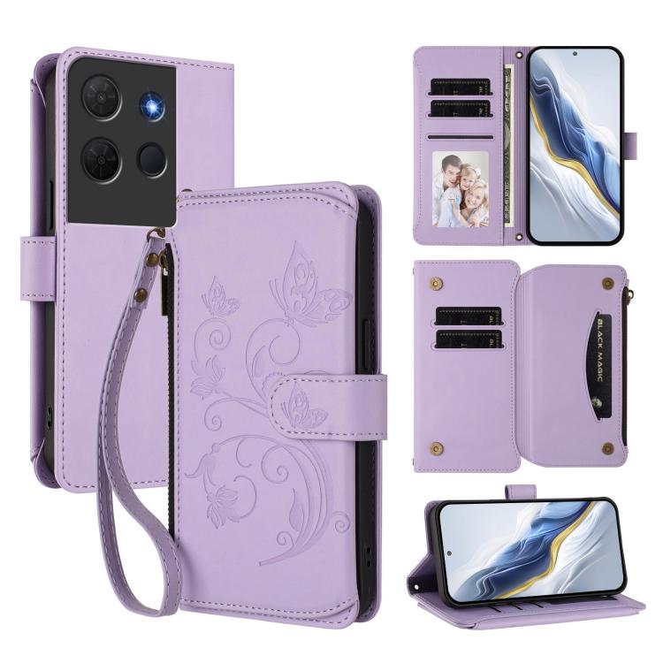 Butterfly Love Flower Multi-card Zipper Wallet Leather Phone Case, For TCL 60R, For TCL 503, For TCL 50 5G / 50 XE NxtPaper 5G, For TCL 50 XL / 50 XL NxtPaper 5G, For TCL 201, For TCL 50 XE