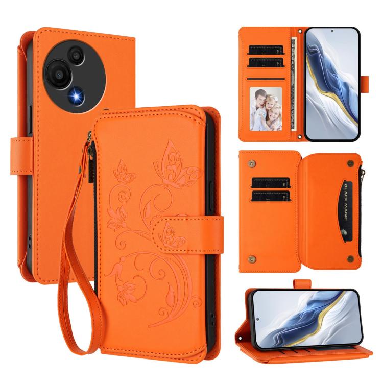 Butterfly Love Flower Multi-card Zipper Wallet Leather Phone Case, For TCL 50 LE 5G / T510SPP / K23 / K24, For TCL 50 NxtPaper / 50 Pro NxtPaper 5G, For TCL 405 / 406 / 406S / 408 / T506D, For TCL 60 NxtPaper, For TCL 605 / 60 SE, For TCL 60 5G