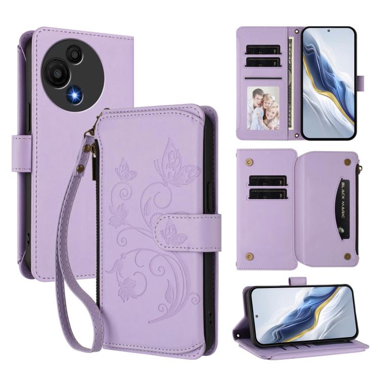 Butterfly Love Flower Multi-card Zipper Wallet Leather Phone Case, For TCL 50 LE 5G / T510SPP / K23 / K24, For TCL 50 NxtPaper / 50 Pro NxtPaper 5G, For TCL 405 / 406 / 406S / 408 / T506D, For TCL 60 NxtPaper, For TCL 605 / 60 SE, For TCL 60 5G