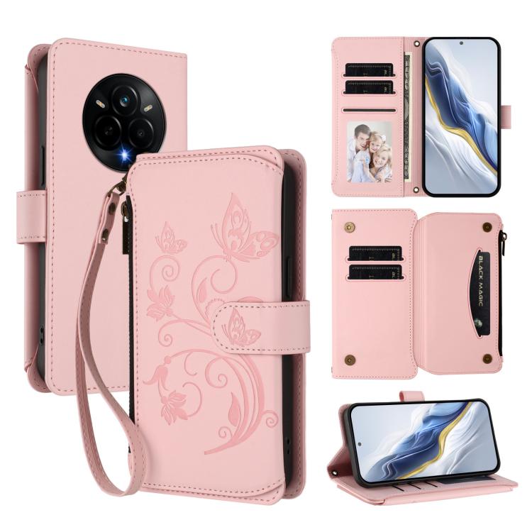 Butterfly Love Flower Multi-card Zipper Wallet Leather Phone Case, For Realme C75 4G Global / 14x 5G India, For Realme 14 Pro+ 5G, For Realme 14 Pro+ 5G Global, For Realme 14 Pro 5G India, For Realme GT 7 Pro 5G / GT7 Pro Racing, For Realme C63 5G Global