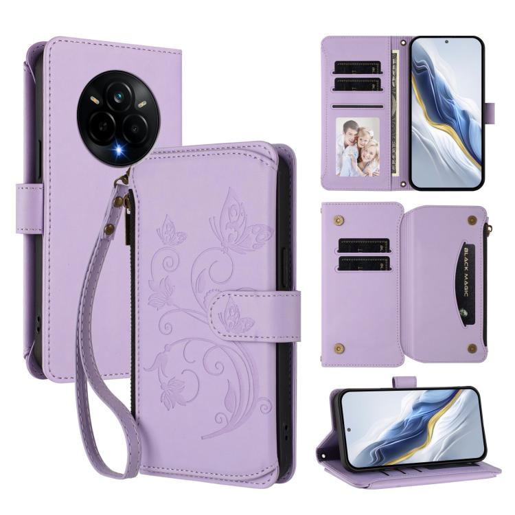 Butterfly Love Flower Multi-card Zipper Wallet Leather Phone Case, For Realme C75 4G Global / 14x 5G India, For Realme 14 Pro+ 5G, For Realme 14 Pro+ 5G Global, For Realme 14 Pro 5G India, For Realme GT 7 Pro 5G / GT7 Pro Racing, For Realme C63 5G Global