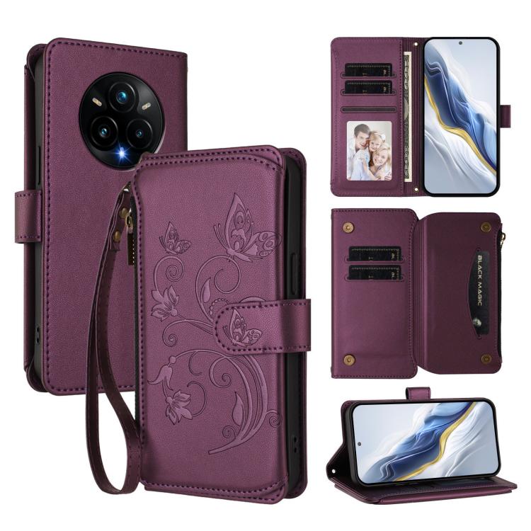 Butterfly Love Flower Multi-card Zipper Wallet Leather Phone Case, For Realme C75 4G Global / 14x 5G India, For Realme 14 Pro+ 5G, For Realme 14 Pro+ 5G Global, For Realme 14 Pro 5G India, For Realme GT 7 Pro 5G / GT7 Pro Racing, For Realme C63 5G Global