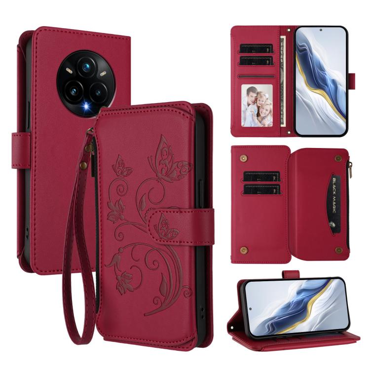 Butterfly Love Flower Multi-card Zipper Wallet Leather Phone Case, For Realme C75 4G Global / 14x 5G India, For Realme 14 Pro+ 5G, For Realme 14 Pro+ 5G Global, For Realme 14 Pro 5G India, For Realme GT 7 Pro 5G / GT7 Pro Racing, For Realme C63 5G Global