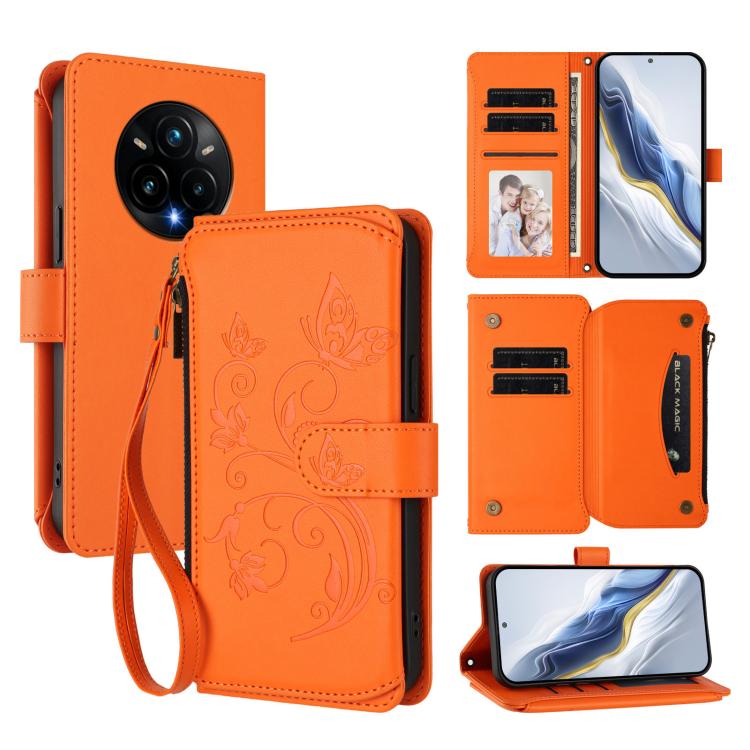 Butterfly Love Flower Multi-card Zipper Wallet Leather Phone Case, For Realme C75 4G Global / 14x 5G India, For Realme 14 Pro+ 5G, For Realme 14 Pro+ 5G Global, For Realme 14 Pro 5G India, For Realme GT 7 Pro 5G / GT7 Pro Racing, For Realme C63 5G Global