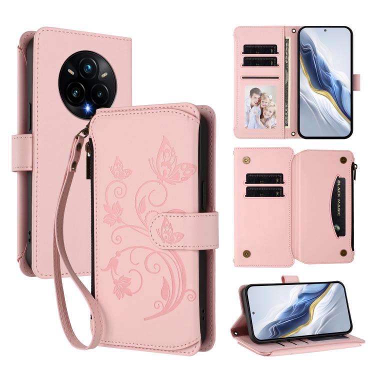 Butterfly Love Flower Multi-card Zipper Wallet Leather Phone Case, For Realme C75 4G Global / 14x 5G India, For Realme 14 Pro+ 5G, For Realme 14 Pro+ 5G Global, For Realme 14 Pro 5G India, For Realme GT 7 Pro 5G / GT7 Pro Racing, For Realme C63 5G Global