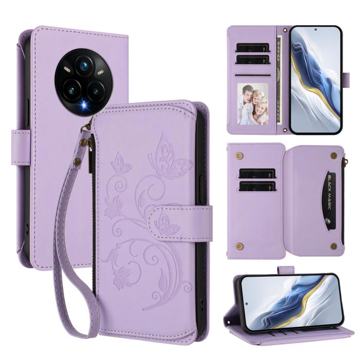Butterfly Love Flower Multi-card Zipper Wallet Leather Phone Case, For Realme C75 4G Global / 14x 5G India, For Realme 14 Pro+ 5G, For Realme 14 Pro+ 5G Global, For Realme 14 Pro 5G India, For Realme GT 7 Pro 5G / GT7 Pro Racing, For Realme C63 5G Global