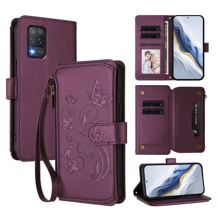 Butterfly Love Flower Multi-card Zipper Wallet Leather Phone Case, For Realme V23 / Narzo 50, For Realme GT Neo 3, For Realme 9 5G India, For Realme 9 Pro 5G Global / 9 5G EU