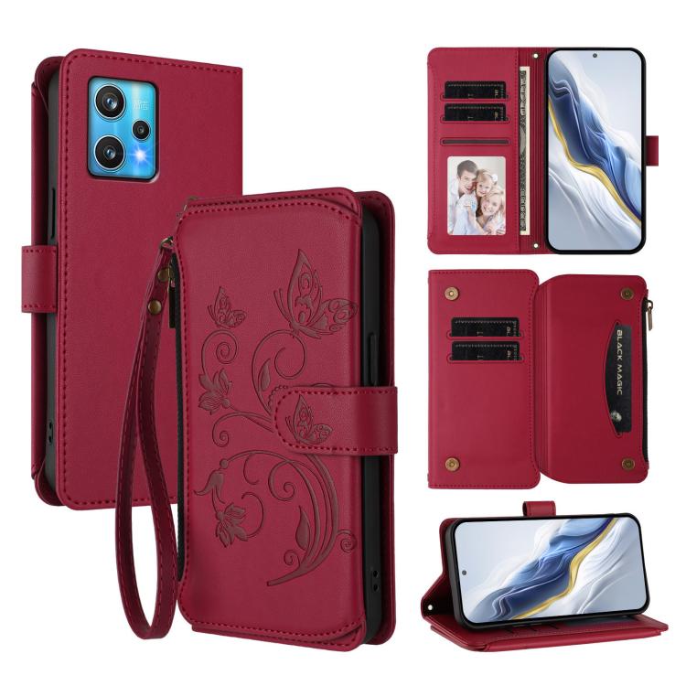 Butterfly Love Flower Multi-card Zipper Wallet Leather Phone Case, For Realme 10 Pro 5G, For Realme 10 Pro+ 5G, For Realme 10 4G Global, For Realme C30 4G / C30s / Narzo 50i, For Realme GT Neo 3T, For Realme 9 Pro+ 5G / Narzo 50 Pro 5G
