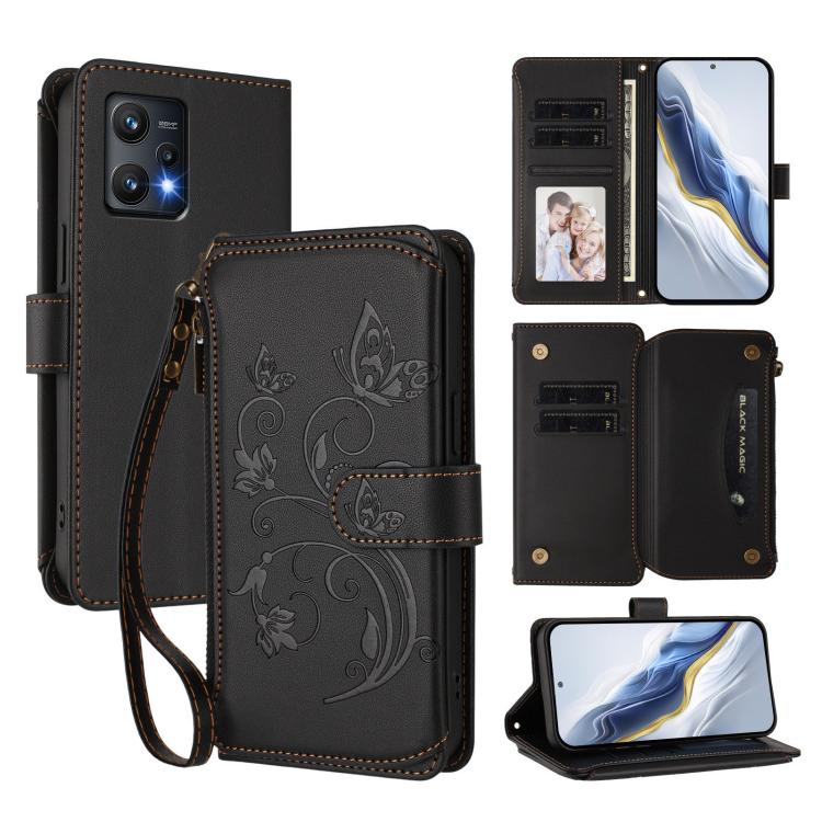 Butterfly Love Flower Multi-card Zipper Wallet Leather Phone Case, For Realme V23 / Narzo 50, For Realme GT Neo 3, For Realme 9 5G India, For Realme 9 Pro 5G Global / 9 5G EU