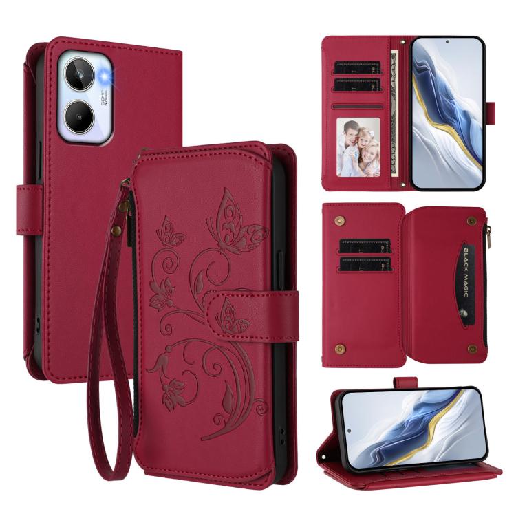 Butterfly Love Flower Multi-card Zipper Wallet Leather Phone Case, For Realme 10 Pro 5G, For Realme 10 Pro+ 5G, For Realme 10 4G Global, For Realme C30 4G / C30s / Narzo 50i, For Realme GT Neo 3T, For Realme 9 Pro+ 5G / Narzo 50 Pro 5G
